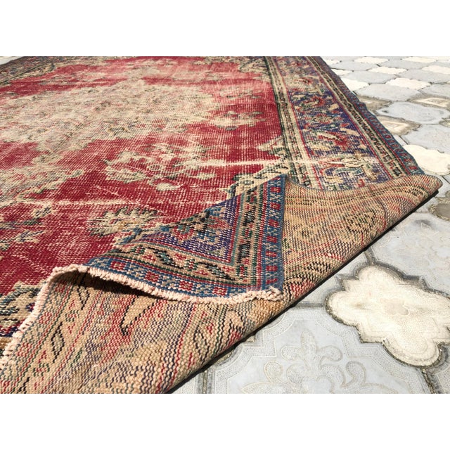 Red Vintage Oushak Red Cotton and Wool Rug For Sale - Image 8 of 9