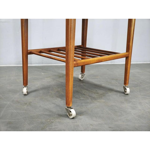 1960s Vintage Danish Modern Teak Serving Trolley on Wheels, 1960s For Sale - Image 5 of 11