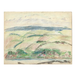 1940s Grace Spongberg Mauna Kea Volcano Landscape Drawing For Sale