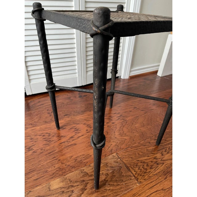Hammered Cast Iron and Rattan Side Table For Sale - Image 10 of 12