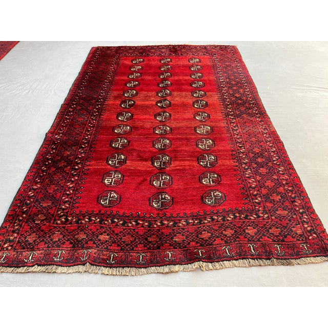 Islamic Vintage Afghan Ersari Turkmen Bokhara Rug, Abrash Red - 7'2" X 4'8" For Sale - Image 3 of 13