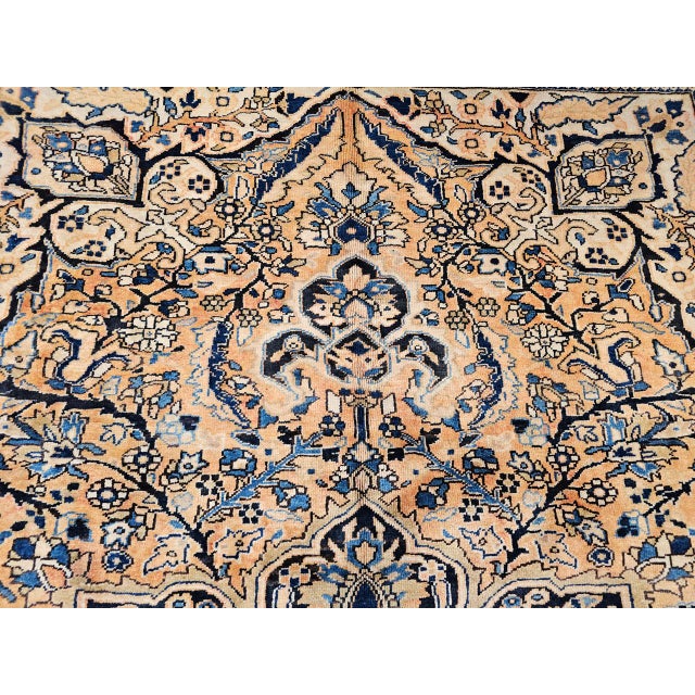 Vintage Persian Heriz Rug, Hand-Knotted Wool, Geometric Medallion Pattern,Tan & Navy, 9x13 For Sale - Image 16 of 18