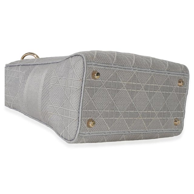 Gray Canvas Cannage Embroidered Medium Lady D-Lite Bag For Sale In New York - Image 6 of 9