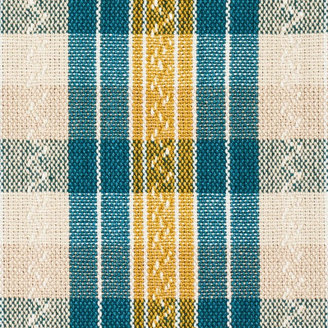 Schumacher SAMPLE - Schumacher Fonda Fabric In Teal & Citron For Sale - Image 4 of 4