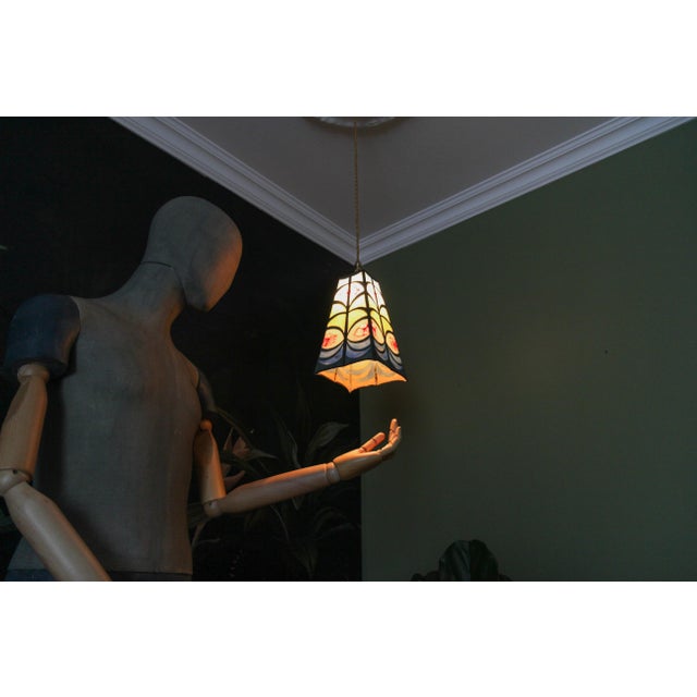 1970s Mid-Century Blue, Yellow and Red Stained Glass Pendant Light, 1970s For Sale - Image 5 of 18