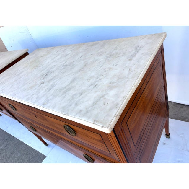 Late 19th Century Louis XVI Style Marble Top Commodes, Set of 2 For Sale - Image 5 of 8