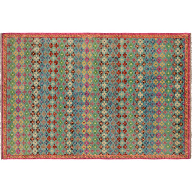 Eclectic Balochi Blue/Orange Wool Rug - 4'10''x8'3'' For Sale - Image 10 of 11