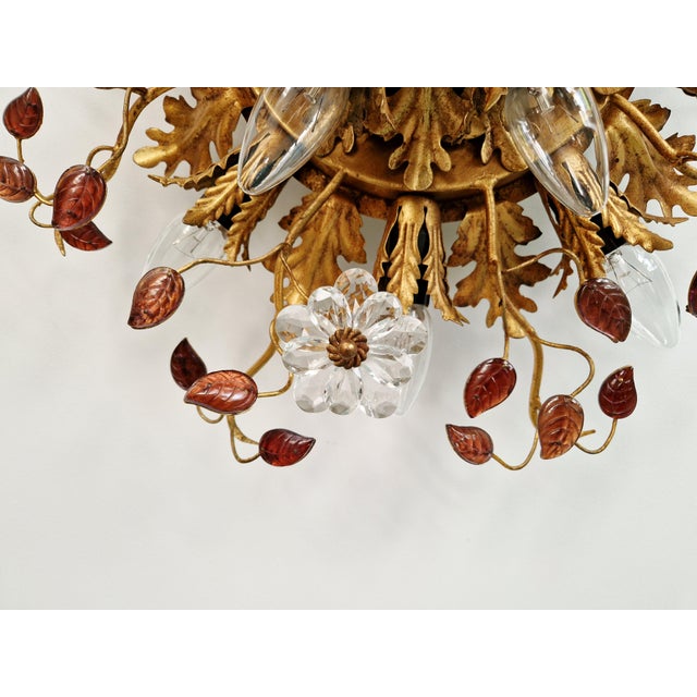 Metal Large Floral Ceiling Light in Brass and Crystal by Banci Firenze, Italy, 1970s For Sale - Image 7 of 14