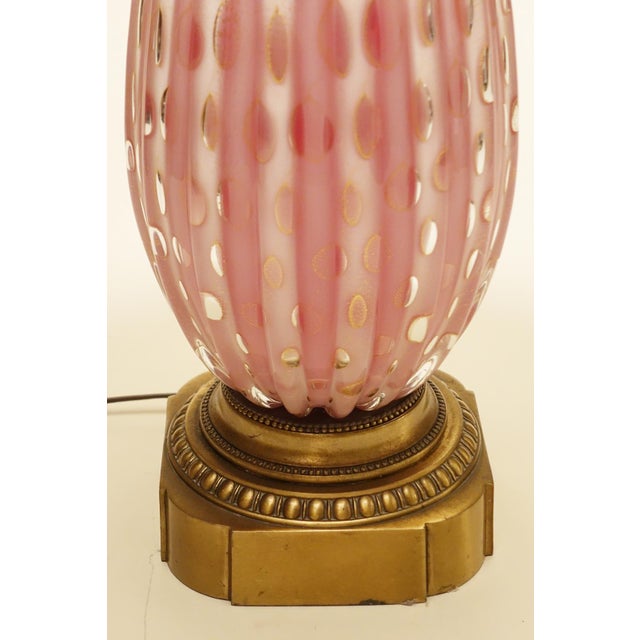 Pink 1960s Rare Xxlarge Massive Pink "Costolato" Barovier Toso Murano Italy Bubble Blown Art Glass Brass Table Lamp For Sale - Image 8 of 13