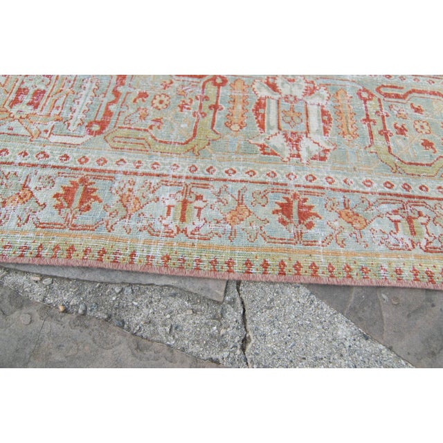 1930s Vintage Medallion Light Blue Terra Cotta Hand-Knotted Rug - 11’2” X 16’2” For Sale - Image 9 of 11