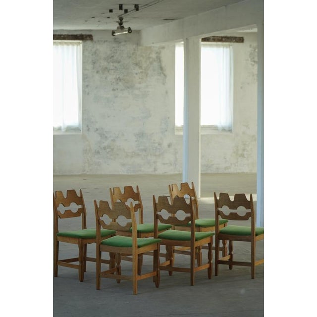 Vintage Razorblade Chairs in Oak and Green Mohair by Henning Kjærnulf, 1960s, Set of 6 For Sale - Image 13 of 18