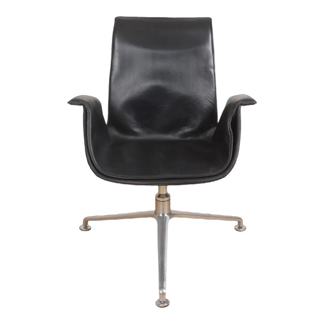 Low Tulip Chair in Black Patinated Leather by Fabricius and Kastholm For Sale