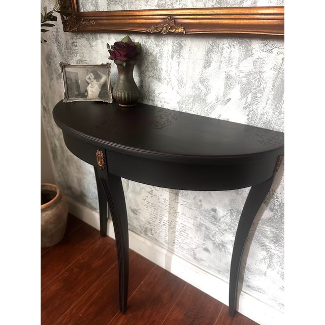 Ethan Allen Ethan Allen Demilune Console Table, Hand Refinished, Matte Black, Dark Romance For Sale - Image 4 of 8