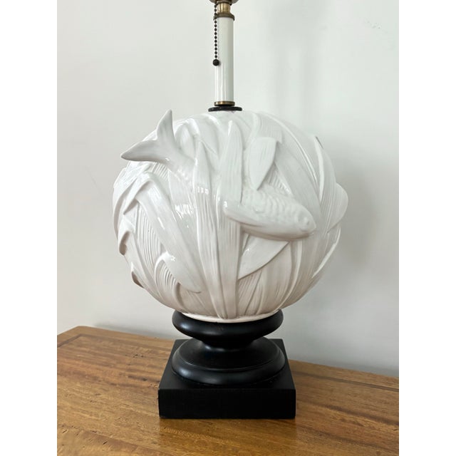 Contemporary 1970s White Midcentury Ceramic Koi Fish Table Lamp Style After Wildwood For Sale - Image 3 of 10