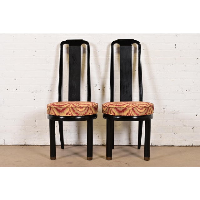 Henredon Hollywood Regency Chinoiserie Ebonized Walnut High Back Side Chairs or Dining Chairs, Pair For Sale - Image 14 of 14