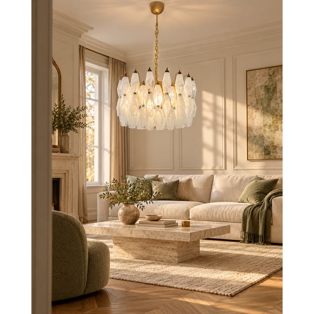 Alabaster White Murano Glass Pendant Light with Polyhedrons from Justfurnituress SRL For Sale - Image 9 of 10