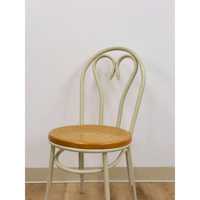 Mid 20th Century White Metal "Bentwood" Cane Seat Accent Chair Vintage MCM Coastal Boho For Sale - Image 5 of 10