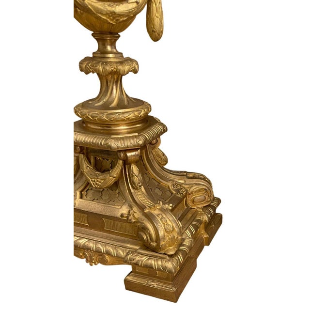 Large 19th Century French Doré Bronze Clock Garniture Marked Jules Graux, Paris. For Sale In Los Angeles - Image 6 of 16