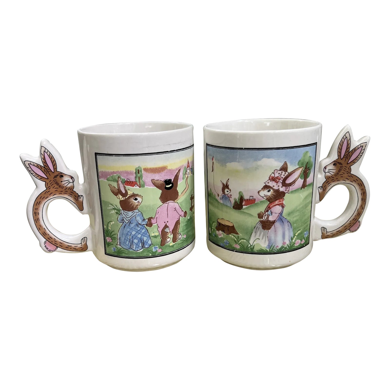 Vintage Bunny Rabbit Mugs With Rabbit Handles Set of 2 Chairish