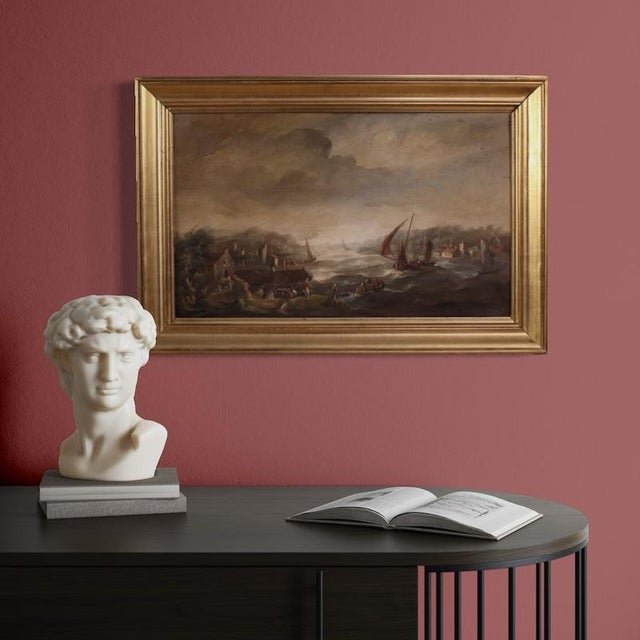 Flemish Artist, Seascape with Boats and Characters, 20th Century, Oil Painting, Framed For Sale - Image 7 of 13