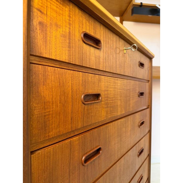 Wood Danish Teak Chest of Drawers with Lock For Sale - Image 7 of 11
