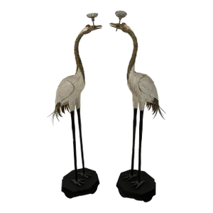 Life Size Carved Cranes a Pair