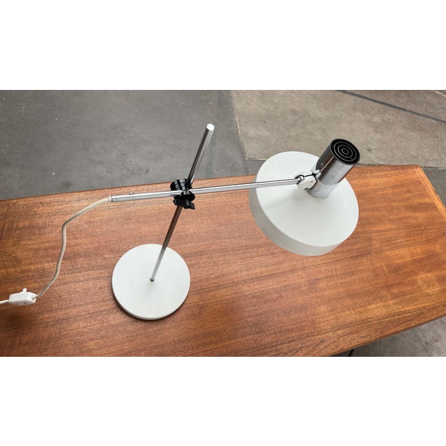 Plastic Mid-Century Modern German Minimalist White and Chrome Table Lamp from Kaiser Leuchten, 1960s For Sale - Image 7 of 18