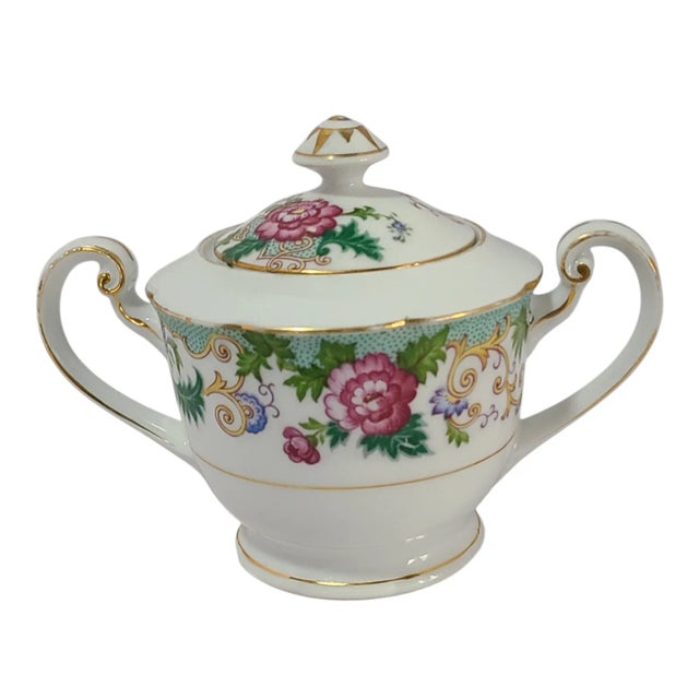 Ceramic Vintage Elegant Hand Painted Floral Gilded Noritake Japan Sugar Bowl For Sale - Image 7 of 7