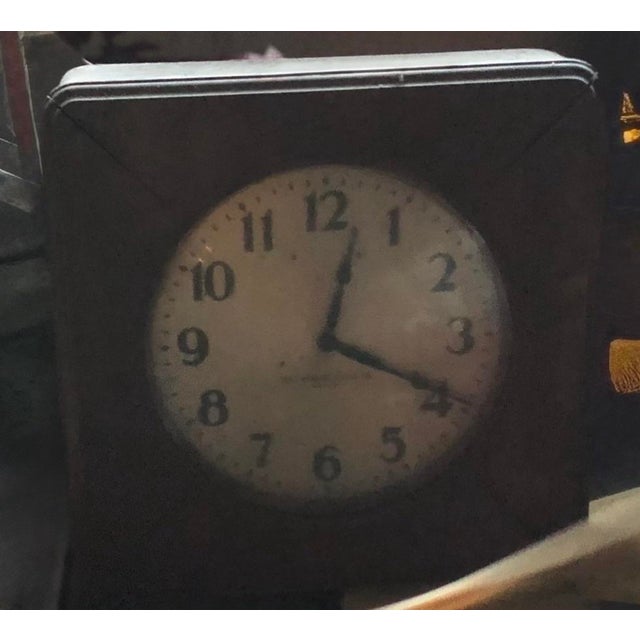 American Oversized 1920s Antique 22" Square Industrial Wooden Doctor's Office Wall Clock For Sale - Image 3 of 5