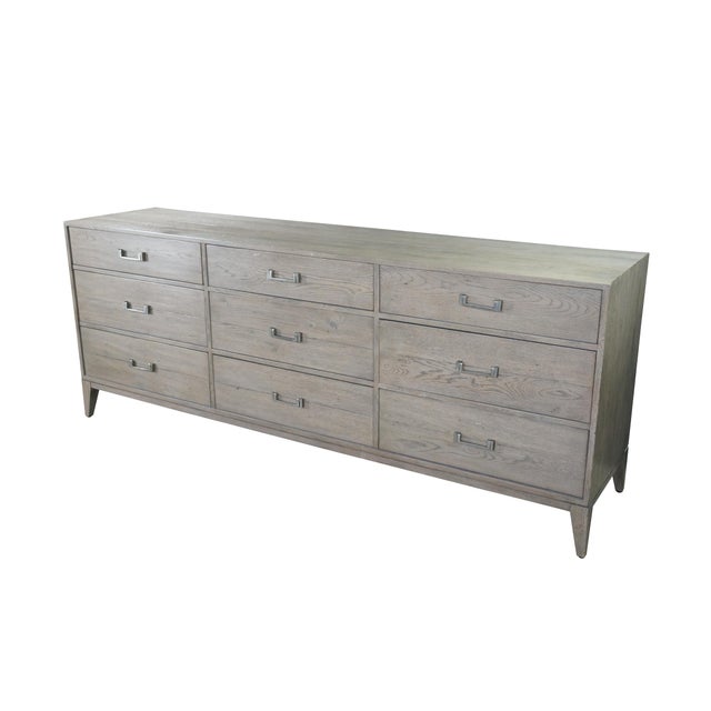 Mid-Century Modern Restoration Hardware Campaign Style Cayden Weathered Oak 9 Drawer Triple Dresser For Sale - Image 3 of 18