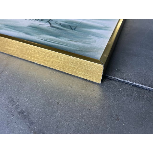 Vintage Oversized Contemporary Coastal Sailboat Painting in Brass Frame, Signed For Sale - Image 12 of 12