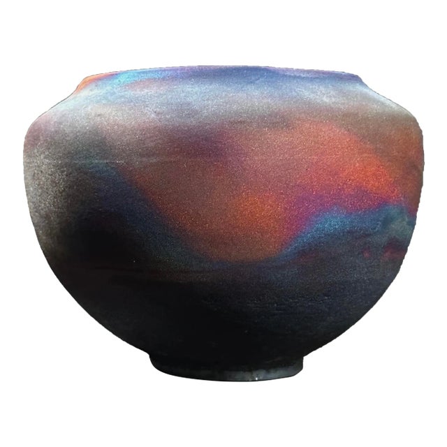 Vintage Raku Fired Postmodern Stoneware Vessel, Signed For Sale
