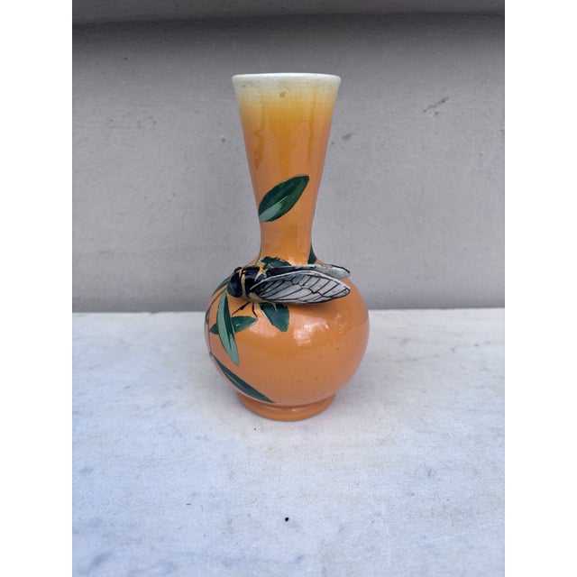 Majolica Vase With Cicada & Olives Sicard, Circa 1950. From South of France (Provence).