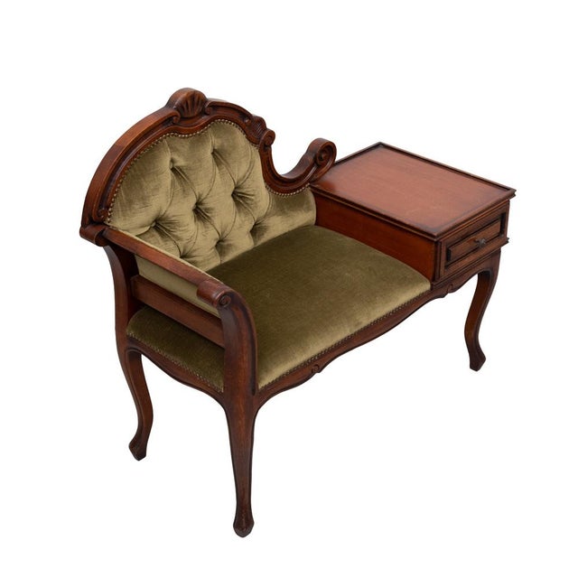 Telephone Bench in Green Velvet, 1960s For Sale - Image 4 of 11