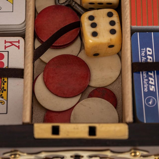 Brown Victorian Walnut & Brass Card Games Box, 1890s For Sale - Image 8 of 18