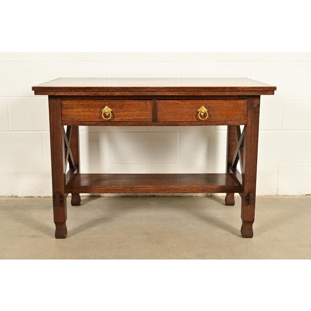 Mission Stickley Brothers Style Antique Mission Oak Arts & Crafts Desk or Writing Table, Circa 1910 For Sale - Image 3 of 11
