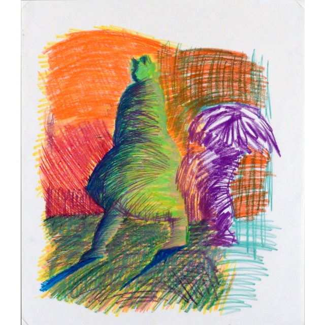 Abstracted Woman in Shadows in Pastel on Paper Brightly colored abstract drawing by Michael William Eggleston (American,...