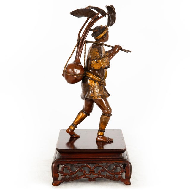 Japanese Fine Japanese Meiji Period Bronze Sculpture Okimono of Fire Watchman For Sale - Image 3 of 18