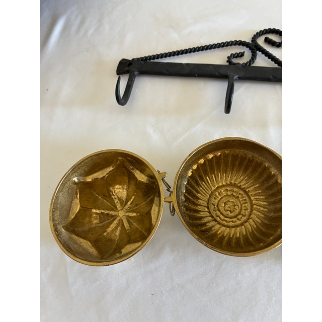 Metal Vintage Wrought Iron Heart Rack With 4 Brass Jelly Molds For Sale - Image 7 of 10