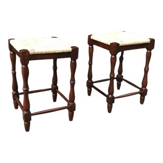French Country Rush Seat Counter Stools - a Pair For Sale