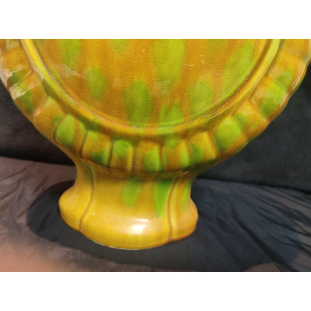 Early 20th Century Chinese Ceramic Vase Ming Dynasty Hongzhi Marked Yellow Glaze Porcelain Vase Hand Carved Double Dragon Ears For Sale - Image 5 of 11