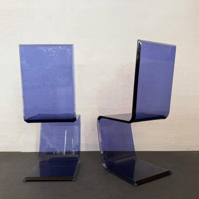 Plastic 1990s Pair of Post-Modern Blue Lucite Invisible Chairs by Shlomi Haziza for HStudio For Sale - Image 7 of 10