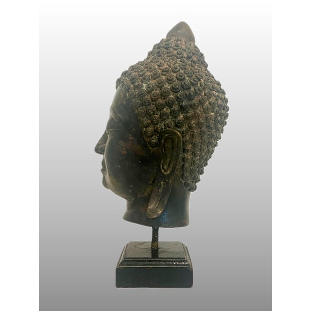 Early 20th Century Antique Bronze Ayutthaya Buddha Head Thai Sculpture, Mounted For Sale - Image 5 of 12
