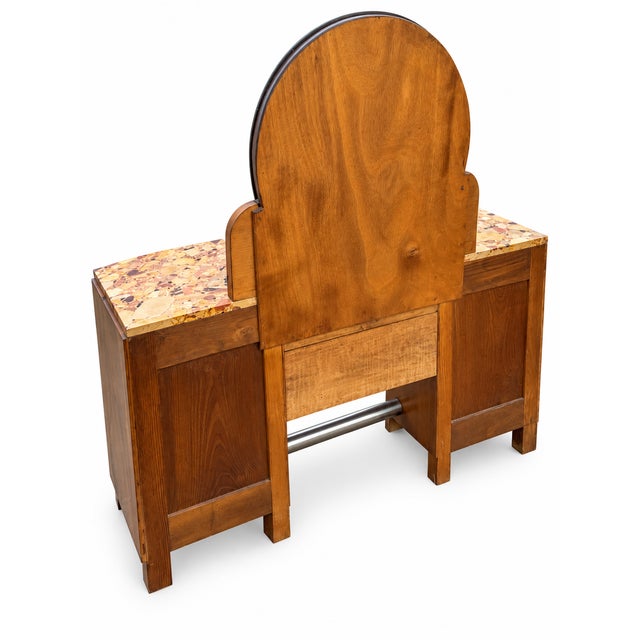 Art Deco Walnut Dressing Table Set with Marble Top and Bedside Table, 1930s, Set of 2 For Sale - Image 6 of 15