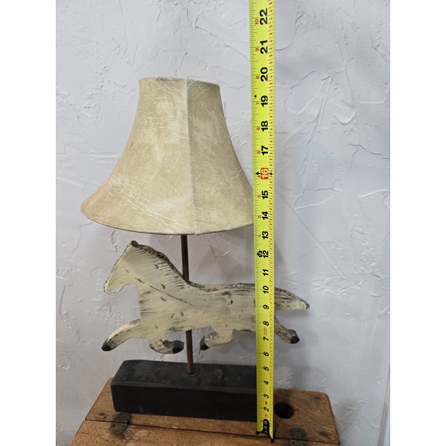 Mid 20th Century Vintage Folk Art Adjustable Wooden Running Horse Weathervane Lamp For Sale - Image 5 of 11
