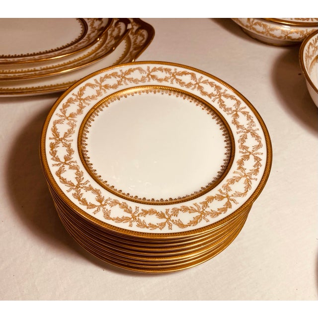 Rare Vintage Large Set of Limoges C. H. Field Havilland Porcelain Dinnerware Set Blanc De Chine With Gold Gilt Triple Borders For Sale - Image 10 of 12
