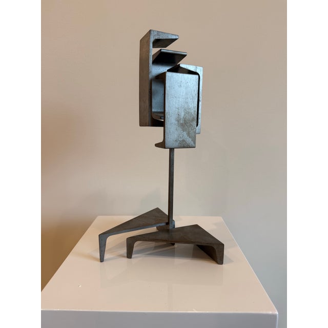 Abstract Steel Sculpture, Postmodern, 1975, Hard Lines, Signed For Sale - Image 9 of 12