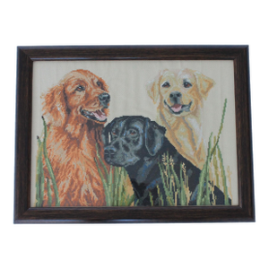 Vintage Framed Labrador & Retriever Hunting Dog Needlepoint