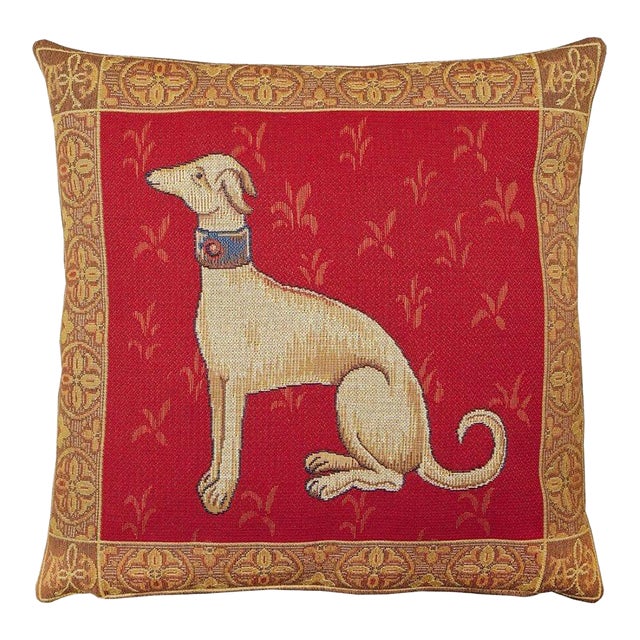 Cluny Whippet Tapestry Cushion With Feather Filler - 46x46cm (18"x18") For Sale