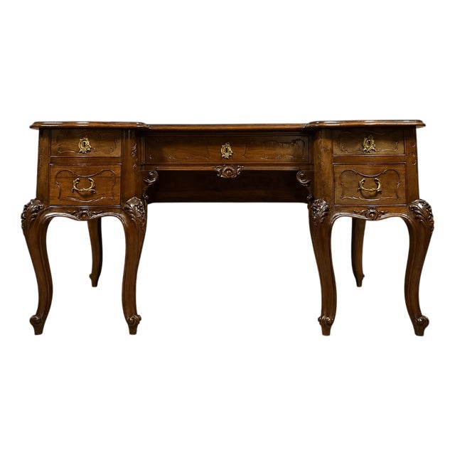 Large Flat Walnut Desk, 1930s For Sale